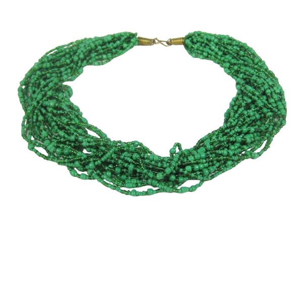 Necklace Glass Beaded Jewelry 22 inch  20 Strands Green Beads Statement - Picture 12 of 12